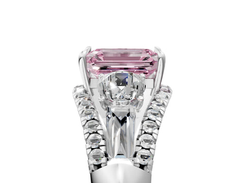 White gold Three-Stone Fancy Pink Emerald Cut Diamond Engagement Ring with Pave Band and Prong Setting_29