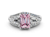 White gold Three-Stone Fancy Pink Emerald Cut Diamond Engagement Ring with Pave Band and Prong Setting_30