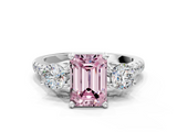 White gold Three-Stone Fancy Pink Emerald  Cut Diamond Pavé Band with Four-Prong Setting_28