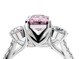 White gold Three-Stone Fancy Pink Emerald  Cut Diamond Pavé Band with Four-Prong Setting_32