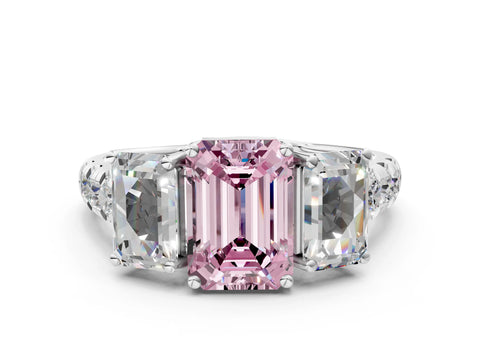 White gold Three-Stone Fancy Pink Emerald Cut Diamond Pavé Band with Prong Setting_12