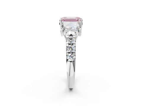 White gold Three-Stone Fancy Pink Emerald Cut Diamond Pavé Band with Prong Setting_14