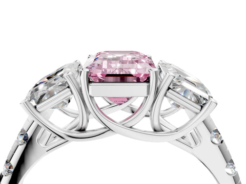 White gold Three-Stone Fancy Pink Emerald Cut Diamond Pavé Band with Prong Setting_16