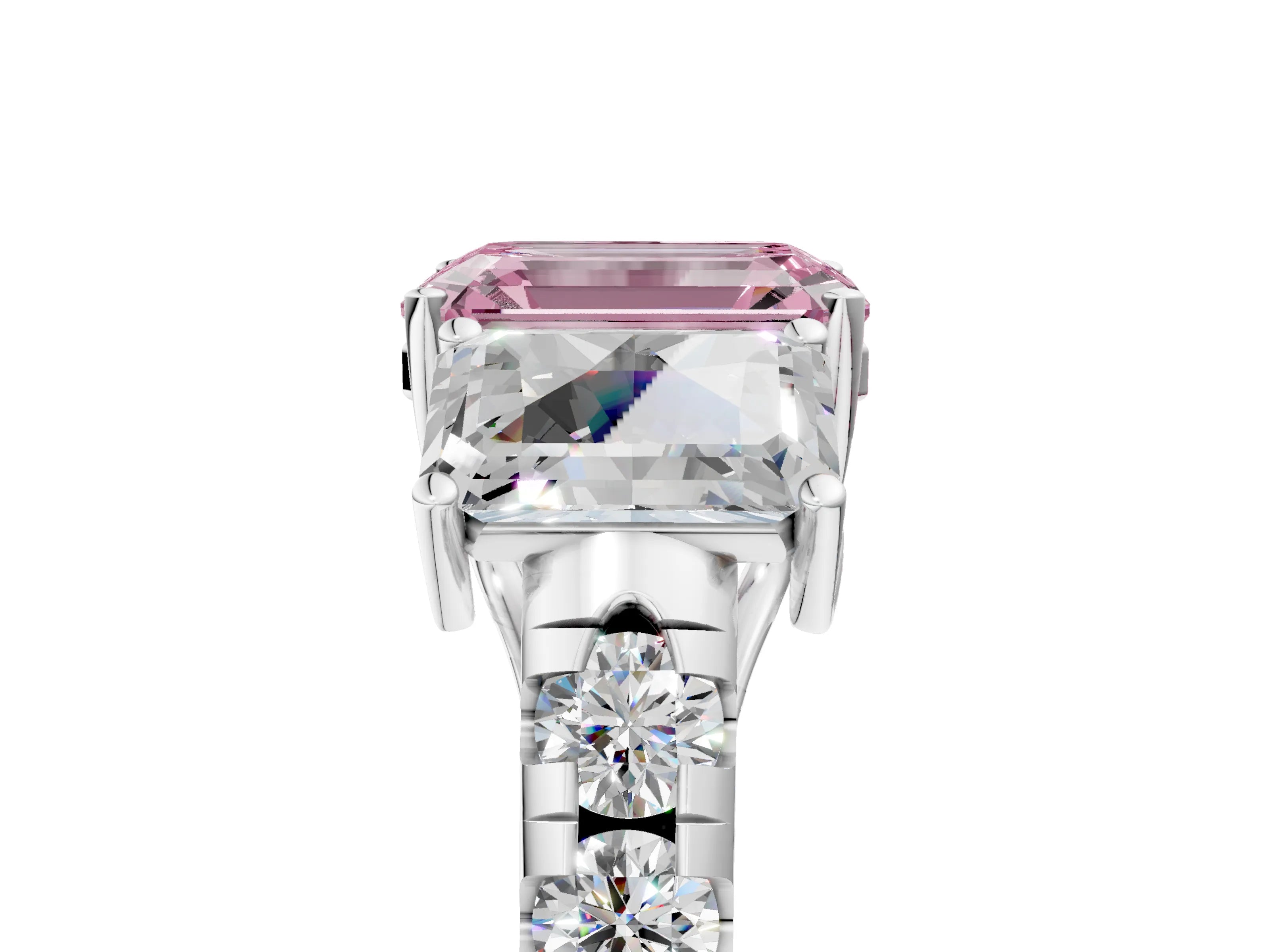 White gold Three-Stone Fancy Pink Emerald Cut Diamond Pavé Band with Prong Setting_17