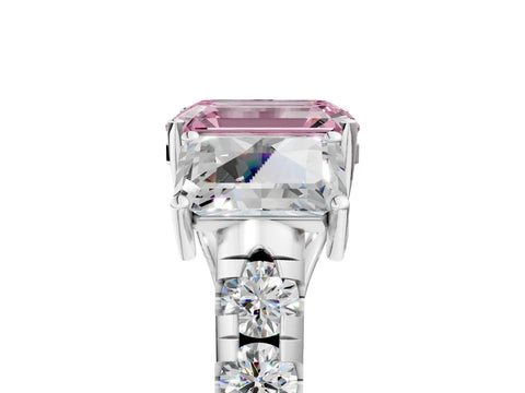 White gold Three-Stone Fancy Pink Emerald Cut Diamond Pavé Band with Prong Setting_17