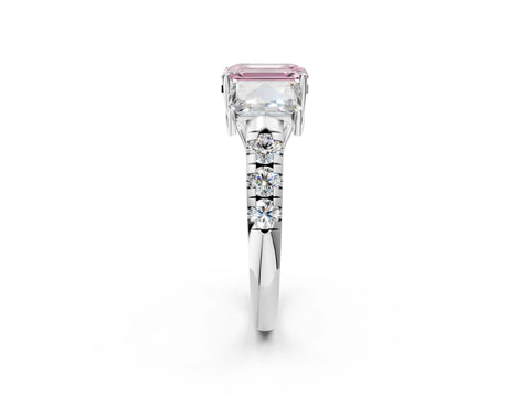 White gold Three-Stone Fancy Pink Emerald Cut Diamond Pavé Band with Prong Setting_2