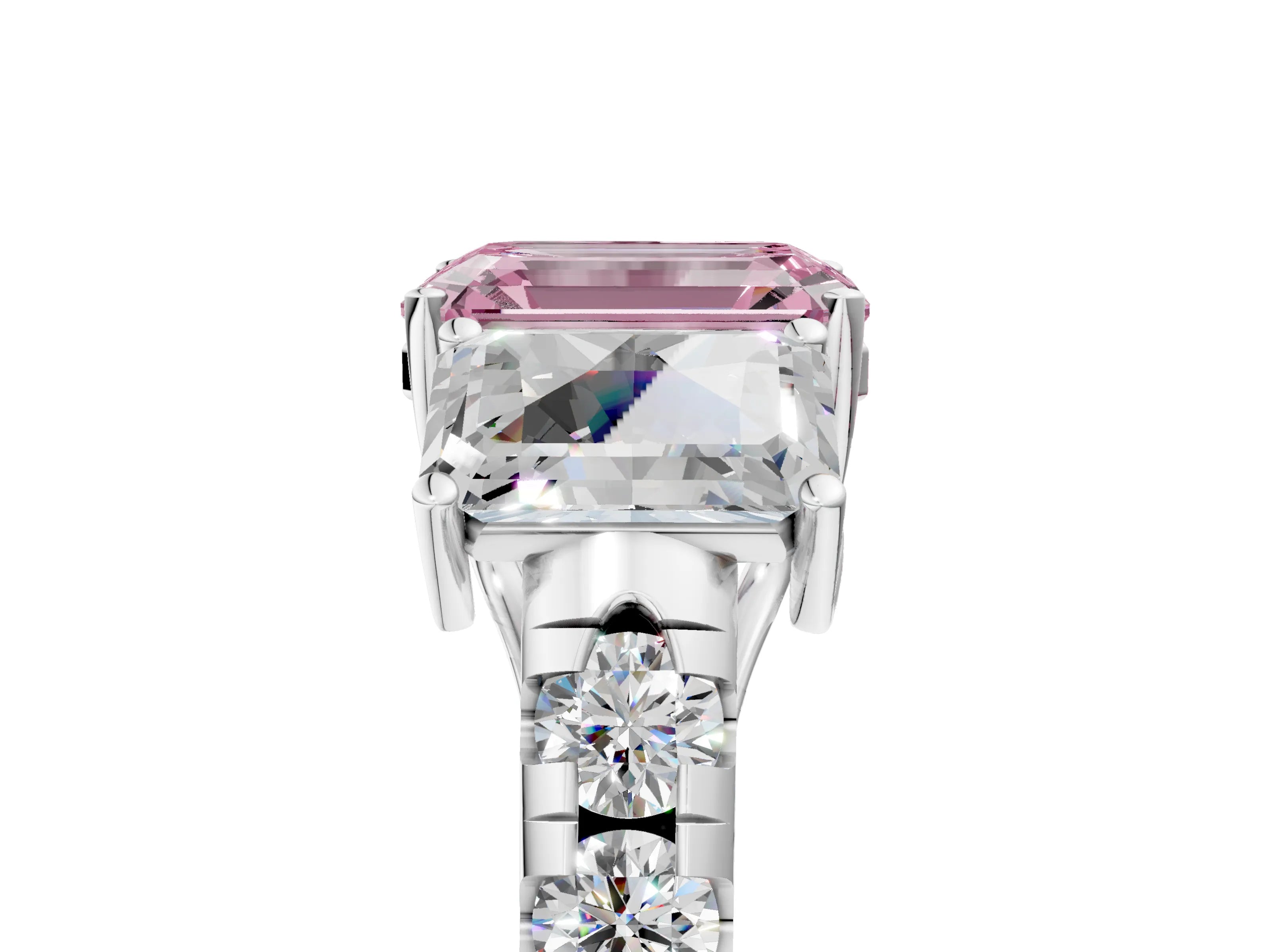 White gold Three-Stone Fancy Pink Emerald Cut Diamond Pavé Band with Prong Setting_5