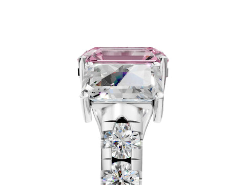 White gold Three-Stone Fancy Pink Emerald Cut Diamond Pavé Band with Prong Setting_5