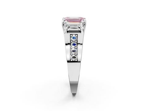 White gold Three-Stone Fancy Pink Emerald  Cut Diamond Ring with Channel-Set Band and Four-Prong Setting_37