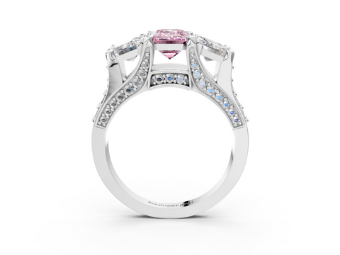 White gold Three-Stone Fancy Pink Emerald  Cut Diamond Ring with Channel-Set Band and Four-Prong Setting_38
