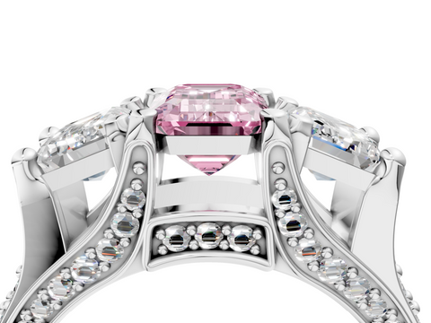 White gold Three-Stone Fancy Pink Emerald  Cut Diamond Ring with Channel-Set Band and Four-Prong Setting_39