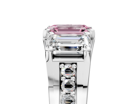 White gold Three-Stone Fancy Pink Emerald  Cut Diamond Ring with Channel-Set Band and Four-Prong Setting_40