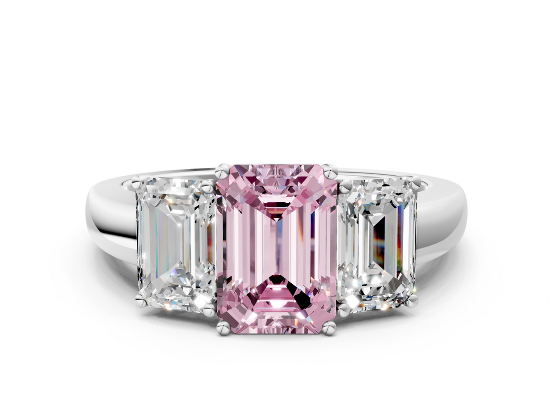 White gold Three-Stone Fancy Pink Emerald  Cut Diamond Ring with Channel-Set Band and Four-Prong Setting_68