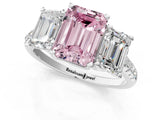 White gold Three-Stone Fancy Pink Emerald Cut Diamond Ring with Pavé Band and Prong Setting_139