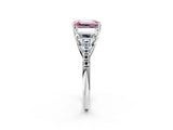 White gold Three-Stone Fancy Pink Emerald Cut Diamond Ring with Pavé Band and Prong Setting_139