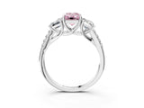 White gold Three-Stone Fancy Pink Emerald Cut Diamond Ring with Pavé Band and Prong Setting_141