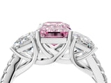 White gold Three-Stone Fancy Pink Emerald Cut Diamond Ring with Pavé Band and Prong Setting_141