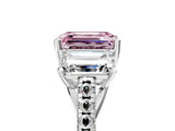 White gold Three-Stone Fancy Pink Emerald Cut Diamond Ring with Pavé Band and Prong Setting_143