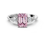 White gold Three-Stone Fancy Pink Emerald  Cut Diamond Ring with Pear Side Stones in Four-Prong Setting_116