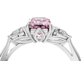 White gold Three-Stone Fancy Pink Emerald  Cut Diamond Ring with Pear Side Stones in Four-Prong Setting_120