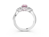 White gold Three-Stone Fancy Pink Emerald  Cut Diamond Ring with Pear Side Stones in Four-Prong Setting_123