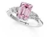 White gold Three-Stone Fancy Pink Emerald  Cut Diamond Ring with Pear Side Stones in Four-Prong Setting_127