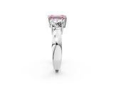 White gold Three-Stone Fancy Pink Emerald Cut Diamond Ring with Round Side Stones, Classic Band, and Four-Prong Setting_2