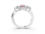 White gold Three-Stone Fancy Pink Emerald Cut Diamond Ring with Round Side Stones, Classic Band, and Four-Prong Setting_3
