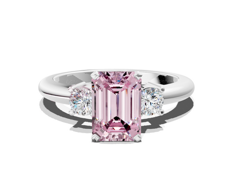White gold Three-Stone Fancy Pink Emerald  Cut Diamond Solitaire with Prong Setting and Classic Band_24