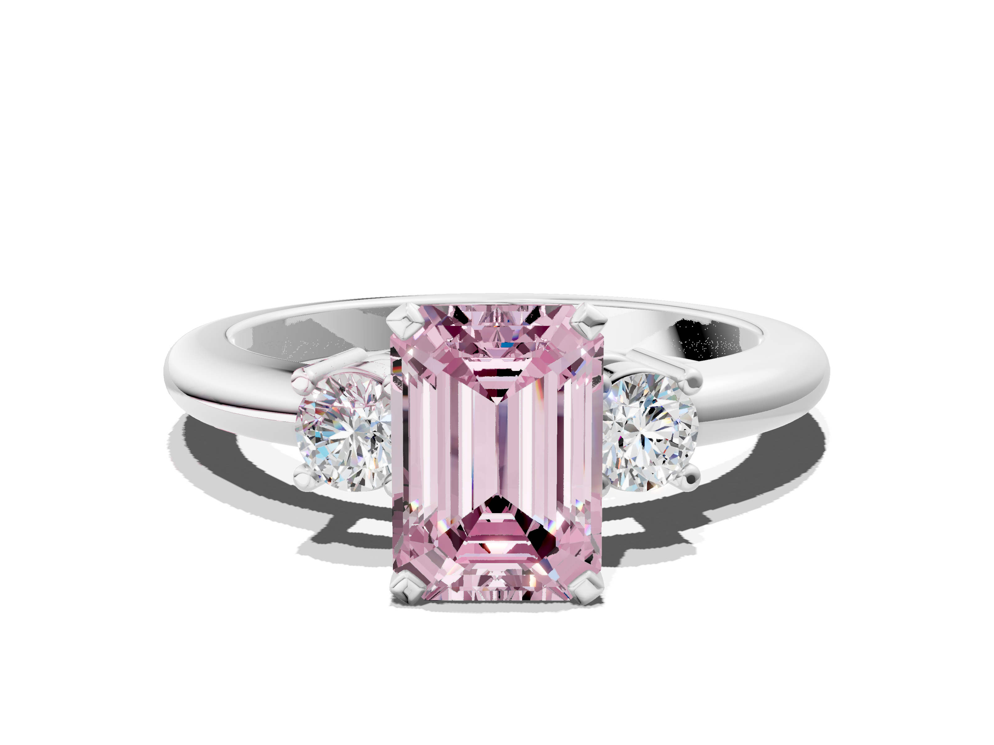 White gold Three-Stone Fancy Pink Emerald  Cut Diamond Solitaire with Prong Setting and Classic Band_25
