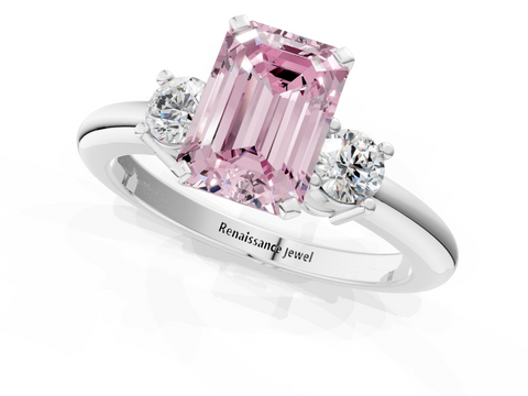 White gold Three-Stone Fancy Pink Emerald  Cut Diamond Solitaire with Prong Setting and Classic Band_25
