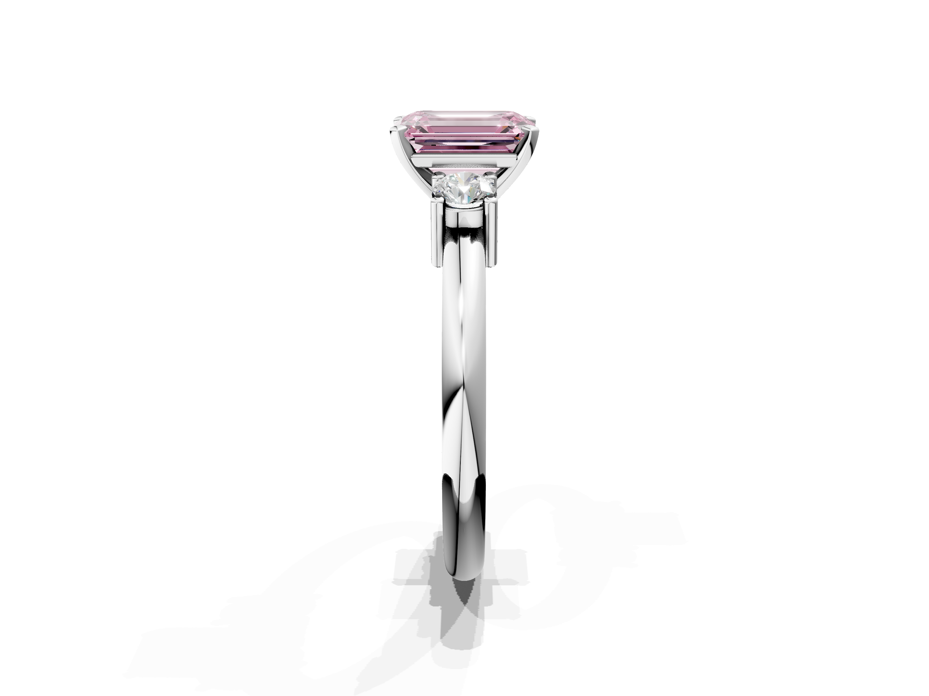 White gold Three-Stone Fancy Pink Emerald  Cut Diamond Solitaire with Prong Setting and Classic Band_26