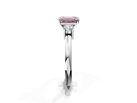 White gold Three-Stone Fancy Pink Emerald  Cut Diamond Solitaire with Prong Setting and Classic Band_26