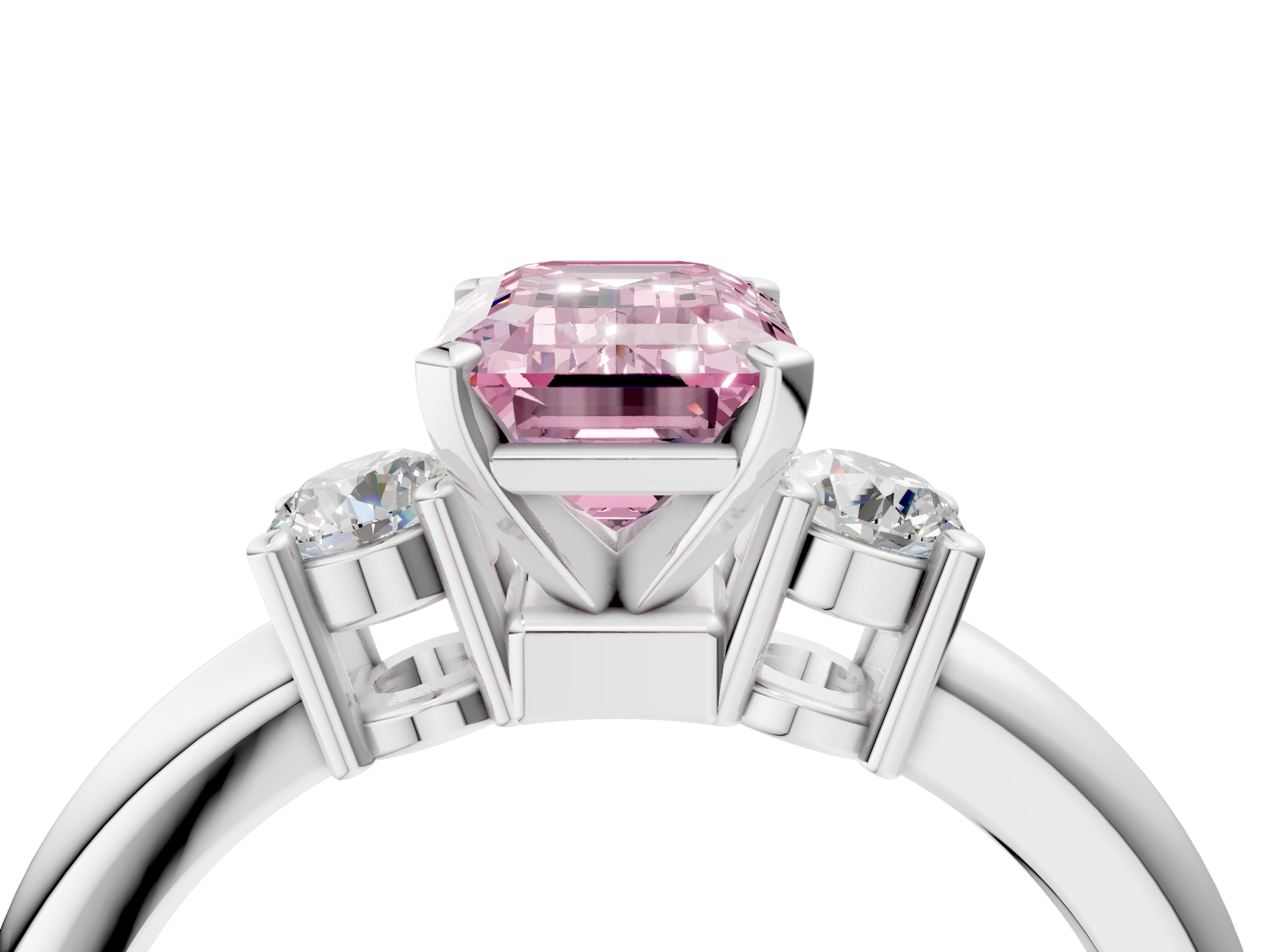 White gold Three-Stone Fancy Pink Emerald  Cut Diamond Solitaire with Prong Setting and Classic Band_28