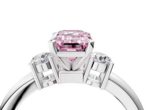 White gold Three-Stone Fancy Pink Emerald  Cut Diamond Solitaire with Prong Setting and Classic Band_28