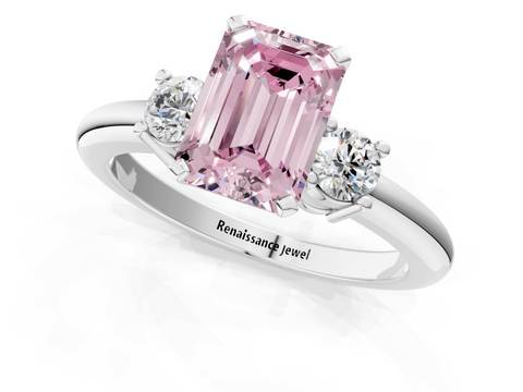 White gold Three-Stone Fancy Pink Emerald  Cut Diamond Solitaire with Prong Setting and Classic Band_28