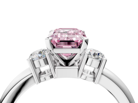 White gold Three-Stone Fancy Pink Emerald  Cut Diamond Solitaire with Prong Setting and Classic Band_29