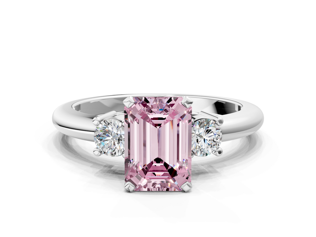 White gold Three-Stone Fancy Pink Emerald  Cut Diamond Solitaire with Prong Setting and Classic Band_41