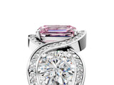 White gold Three-Stone Fancy Pink Emerald Cut Diamond Wave Pave Band with Prong Setting_5