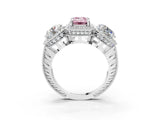 White gold Three-Stone Fancy Pink Emerald Cut Halo Diamond Milgrain Band with Four-Prong Setting_3