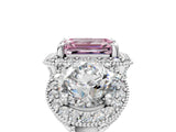 White gold Three-Stone Fancy Pink Emerald Cut Halo Diamond Milgrain Band with Four-Prong Setting_5