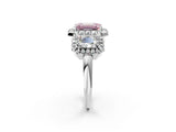 White gold Three-Stone Fancy Pink Emerald Cut Halo Diamond Ring with Pave Band and Four-Prong Setting_2