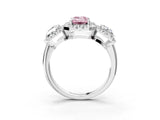 White gold Three-Stone Fancy Pink Emerald Cut Halo Diamond Ring with Pave Band and Four-Prong Setting_3