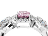 White gold Three-Stone Fancy Pink Emerald Cut Halo Diamond Ring with Pave Band and Four-Prong Setting_4