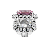 White gold Three-Stone Fancy Pink Emerald Cut Halo Diamond Ring with Pave Band and Four-Prong Setting_5