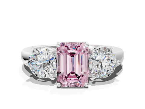 White gold Three-Stone Fancy Pink Emerald  Cut Solitaire Ring with Prong Setting on a Classic Band_60