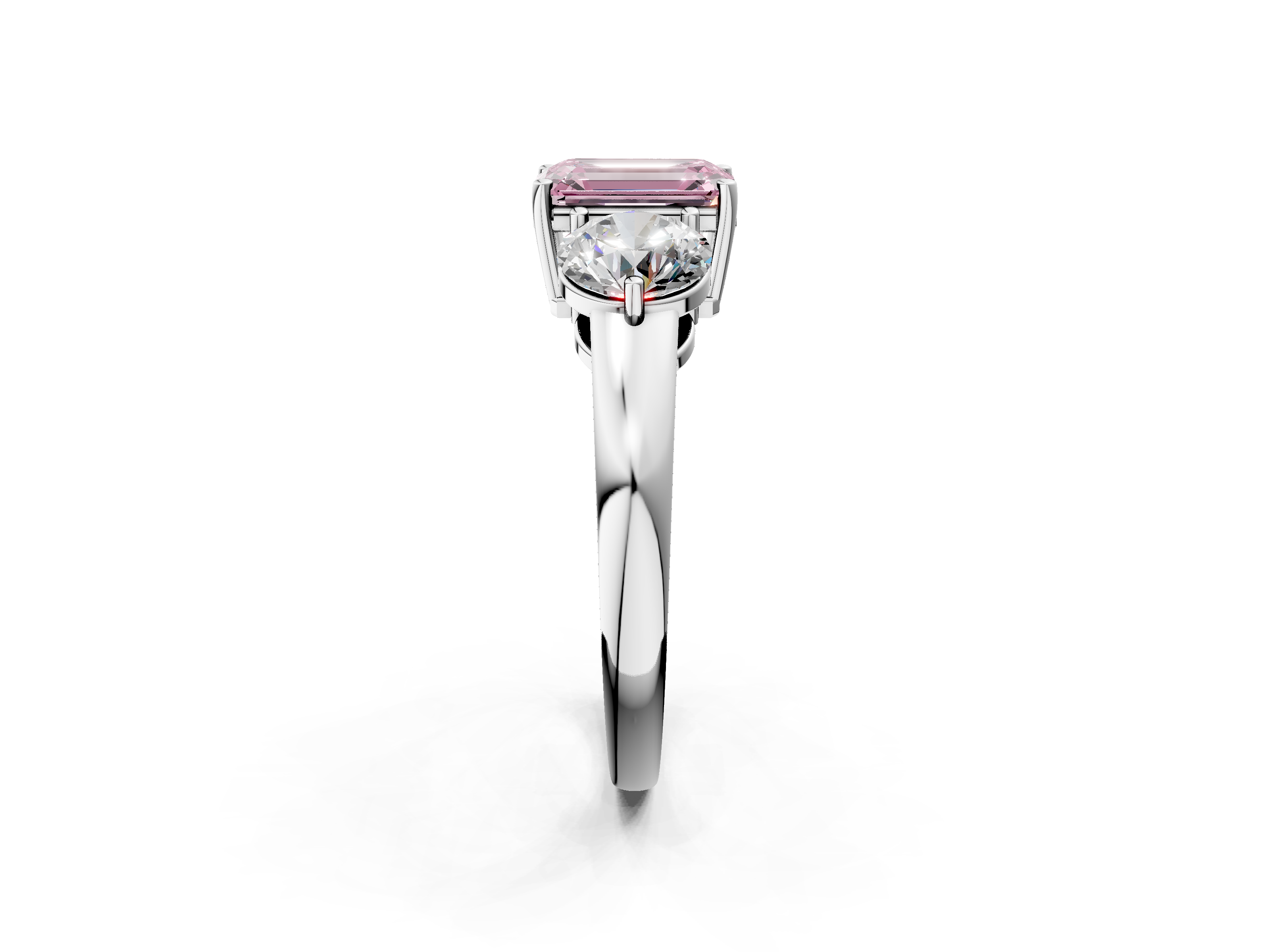 White gold Three-Stone Fancy Pink Emerald  Cut Solitaire Ring with Prong Setting on a Classic Band_62