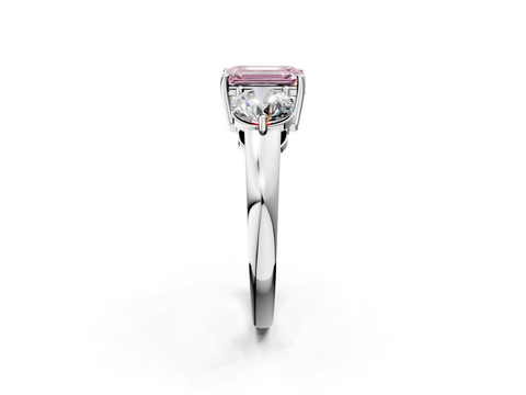 White gold Three-Stone Fancy Pink Emerald  Cut Solitaire Ring with Prong Setting on a Classic Band_62