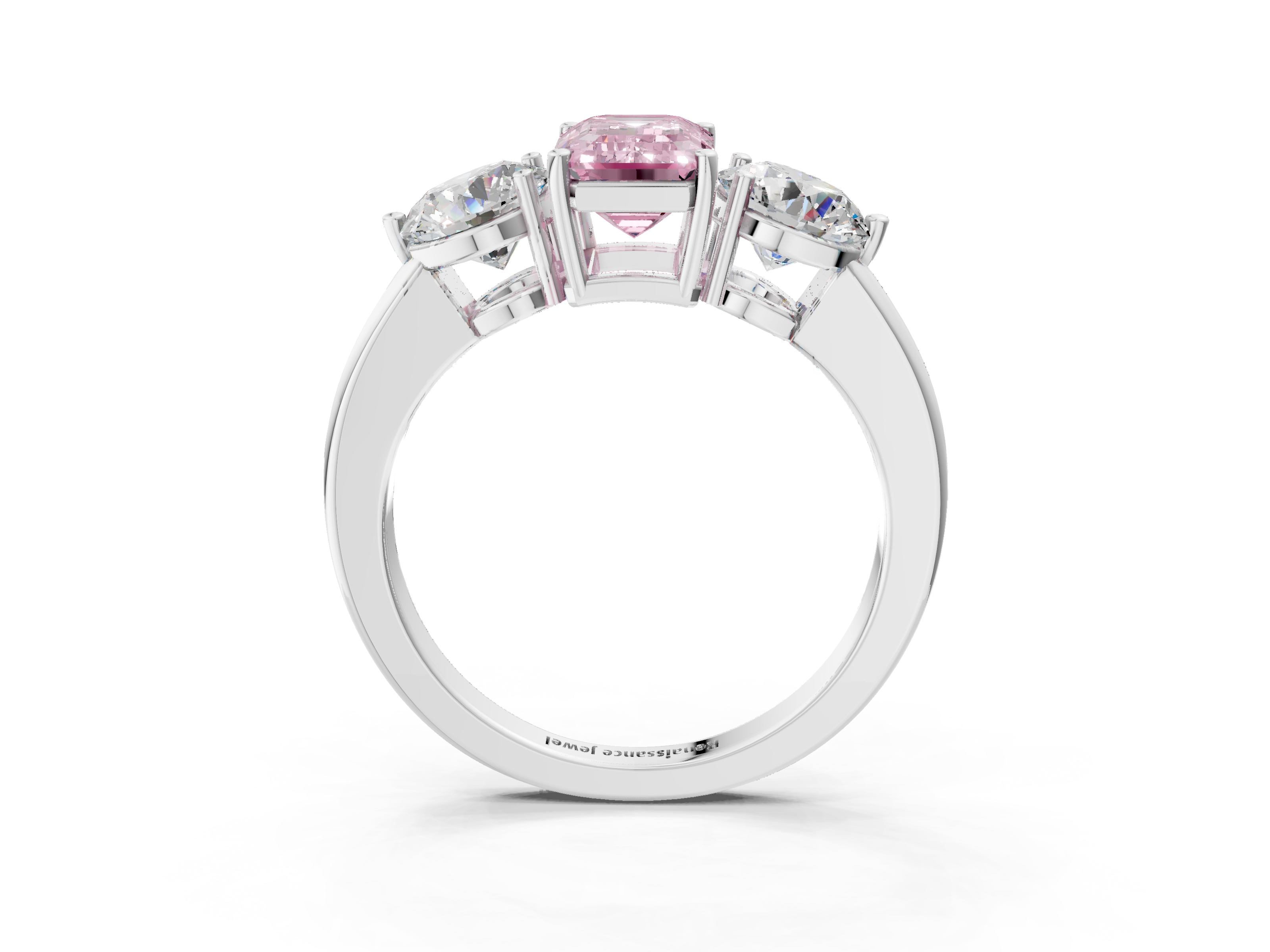 White gold Three-Stone Fancy Pink Emerald  Cut Solitaire Ring with Prong Setting on a Classic Band_63