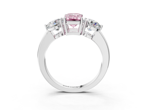 White gold Three-Stone Fancy Pink Emerald  Cut Solitaire Ring with Prong Setting on a Classic Band_63